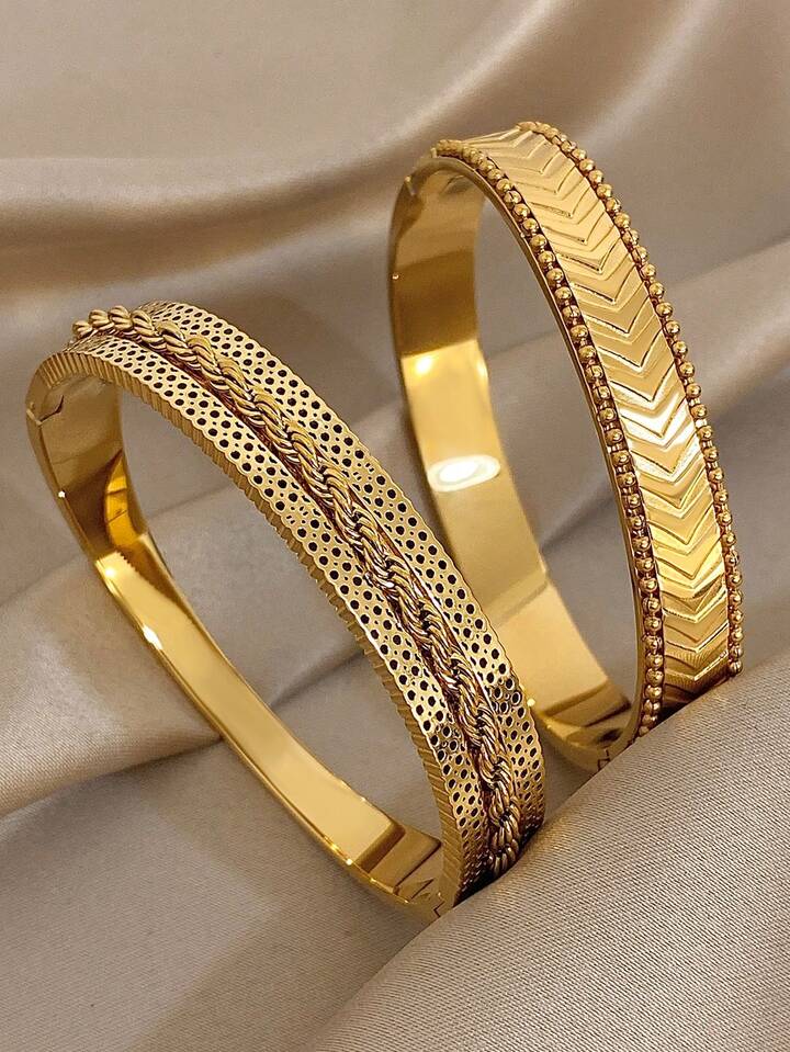 18K Gold Plated Vintage Woven Twist Bracelet Set