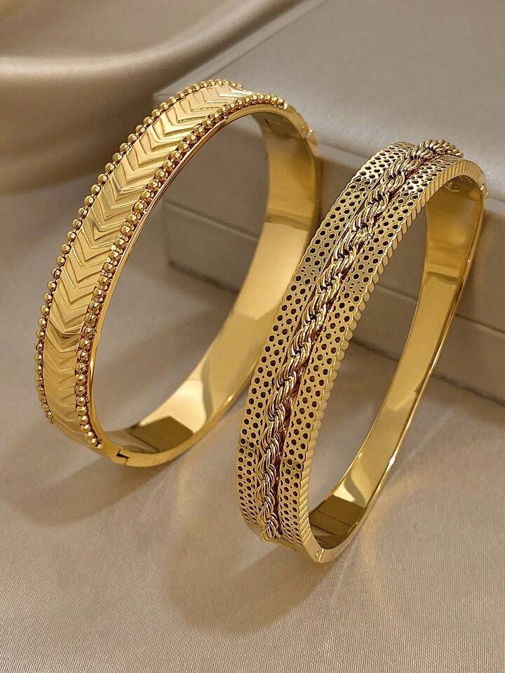 18K Gold Plated Vintage Woven Twist Bracelet Set