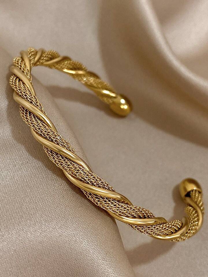 18K Gold Plated Vintage Woven Twist Bangle Bracelet Set