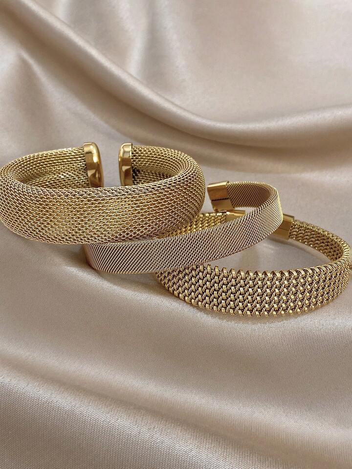 Open Chunky Bangle 3 Bracelet Set Wide Cuff Jewelry
