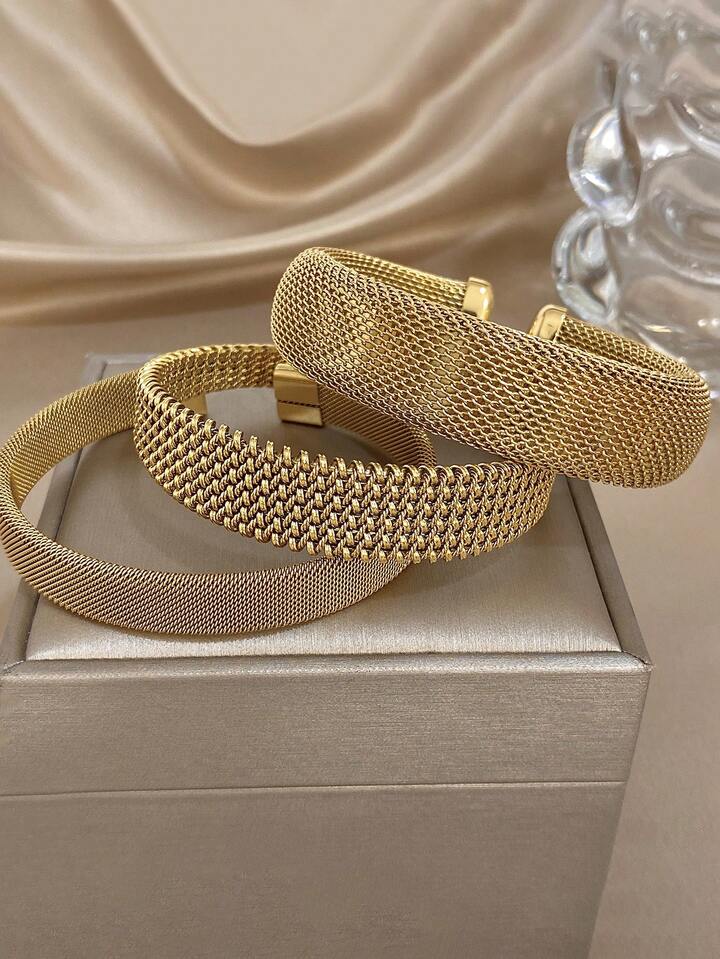Open Chunky Bangle 3 Bracelet Set Wide Cuff Jewelry