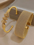 18K Gold Plated Vintage Weave Mesh Bangle Bracelet Set