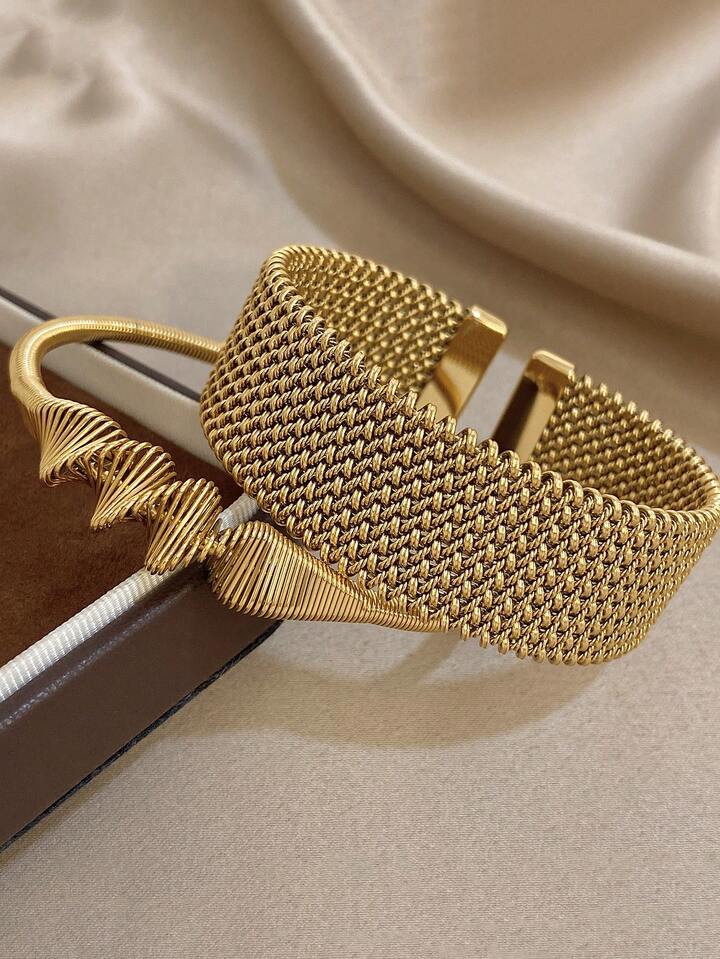 18K Gold Plated Vintage Weave Mesh Bangle Bracelet Set