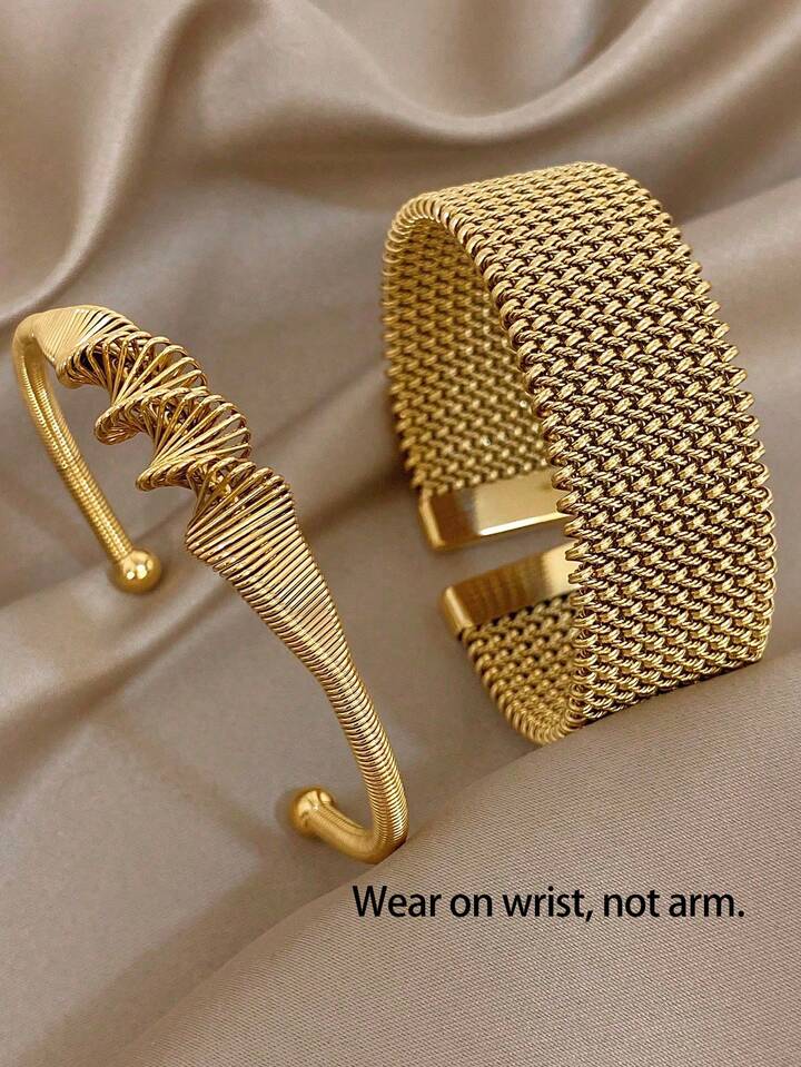 18K Gold Plated Vintage Weave Mesh Bangle Bracelet Set