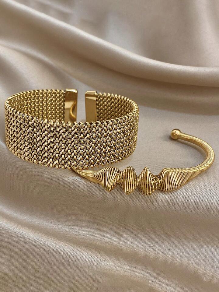18K Gold Plated Vintage Weave Mesh Bangle Bracelet Set