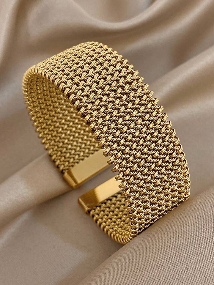 18K Gold Plated Vintage Weave Mesh Bangle Bracelet Set