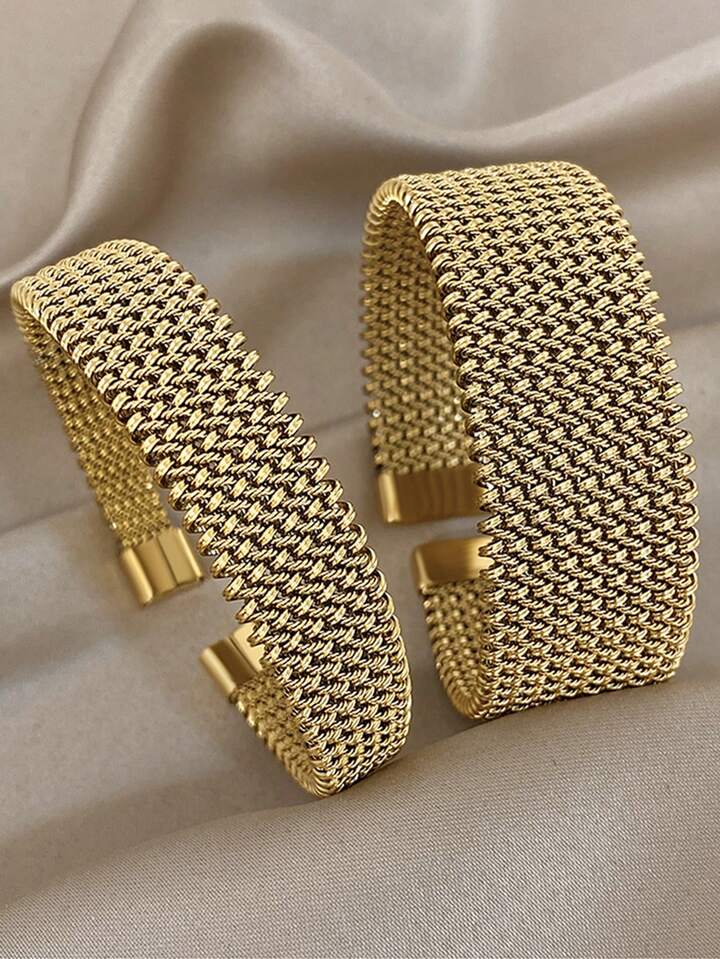 18K Gold Plated Braided Texture Bangle Bracelet Set