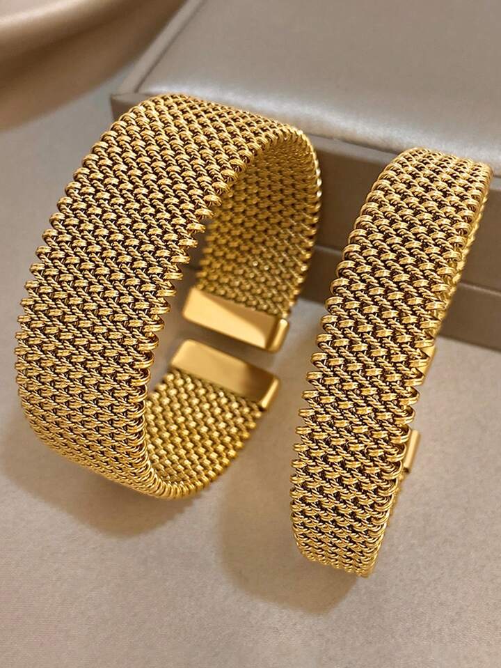 18K Gold Plated Braided Texture Bangle Bracelet Set