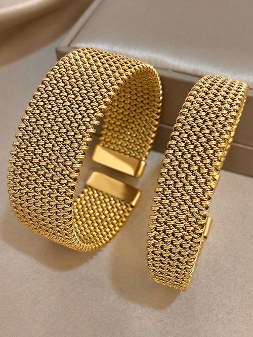 18K Gold Plated Braided Texture Bangle Bracelet Set