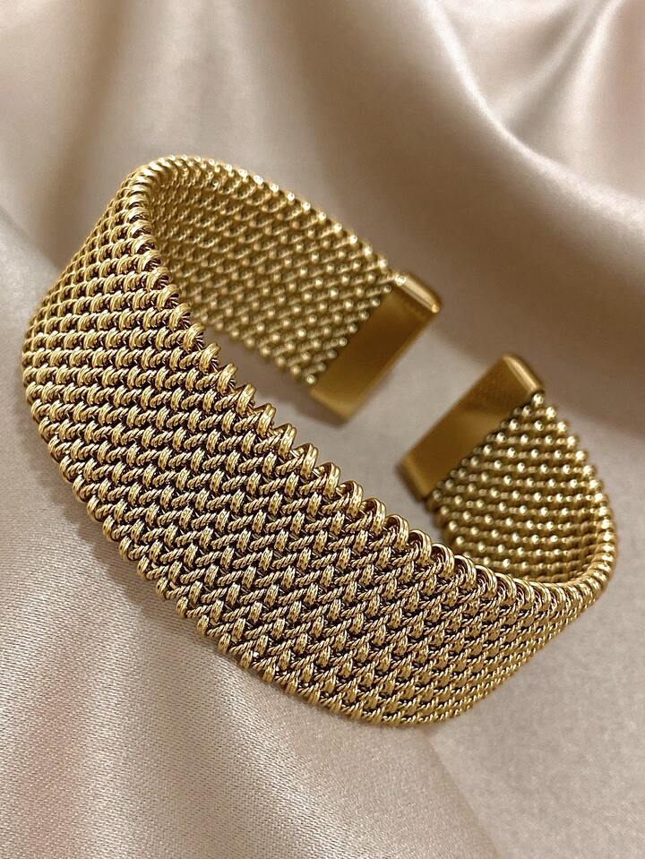 18K Gold Plated Braided Texture Bangle Bracelet Set