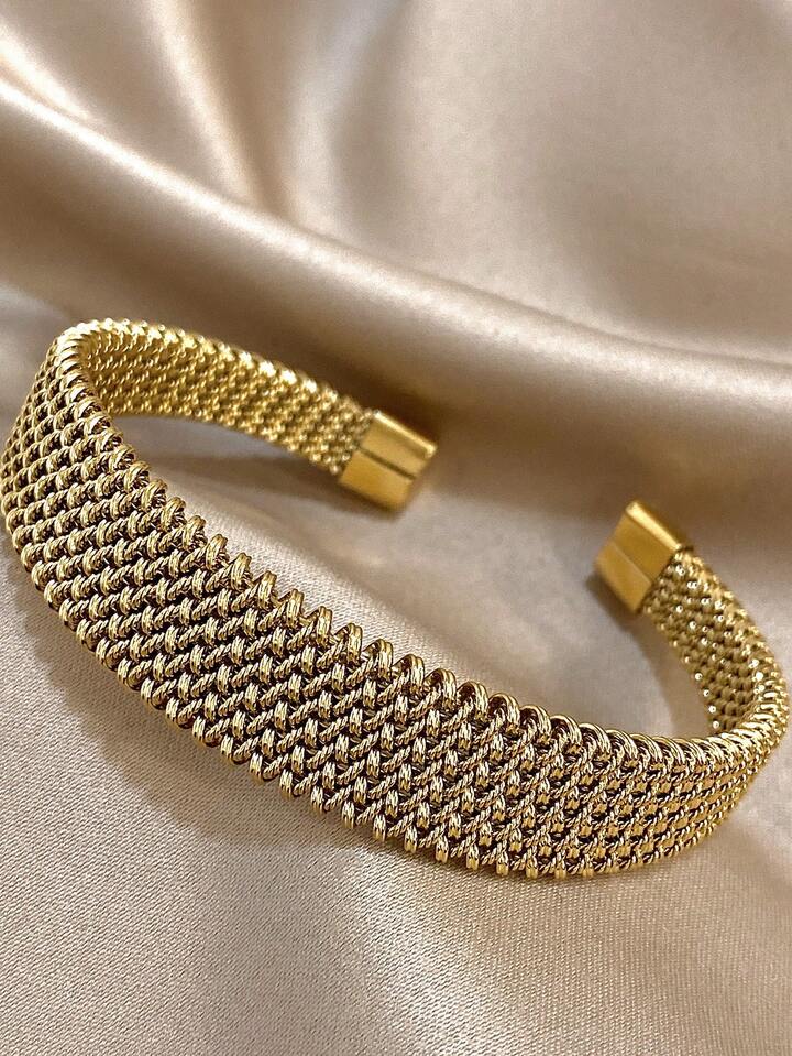 18K Gold Plated Braided Texture Bangle Bracelet Set