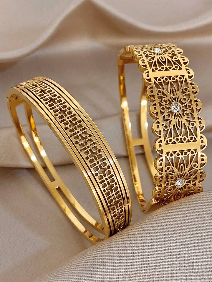 18K Gold Plated Vintage Filigree Floral Bracelet Set