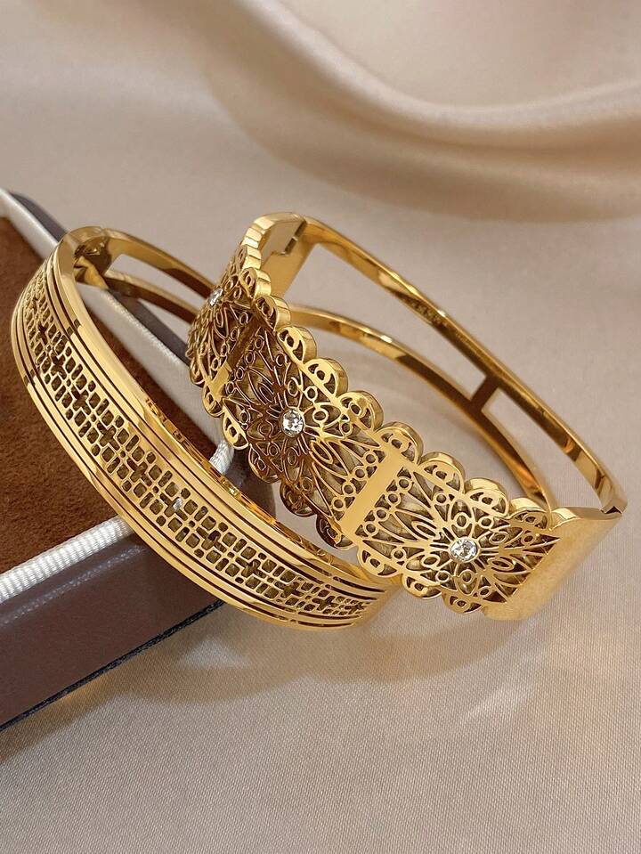 18K Gold Plated Vintage Filigree Floral Bracelet Set