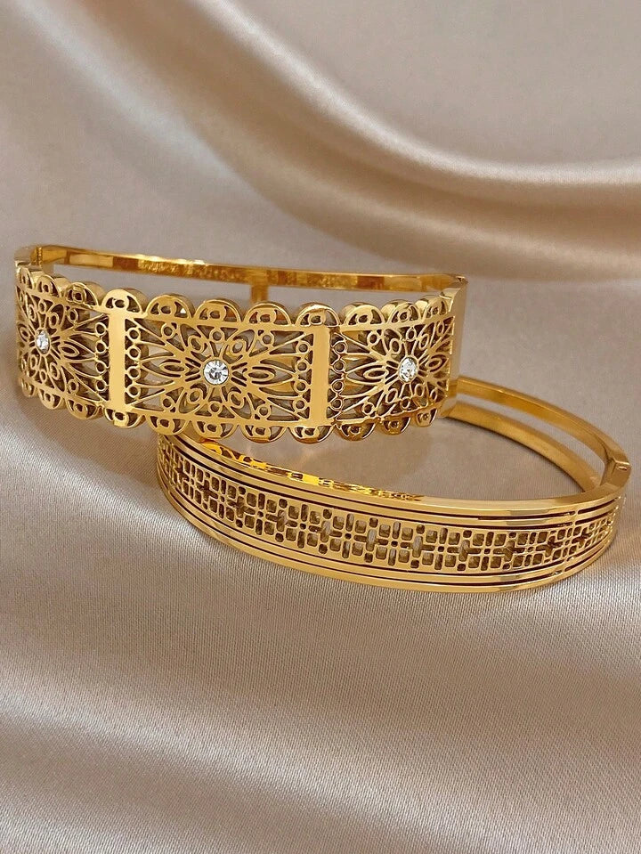 18K Gold Plated Vintage Filigree Floral Bracelet Set