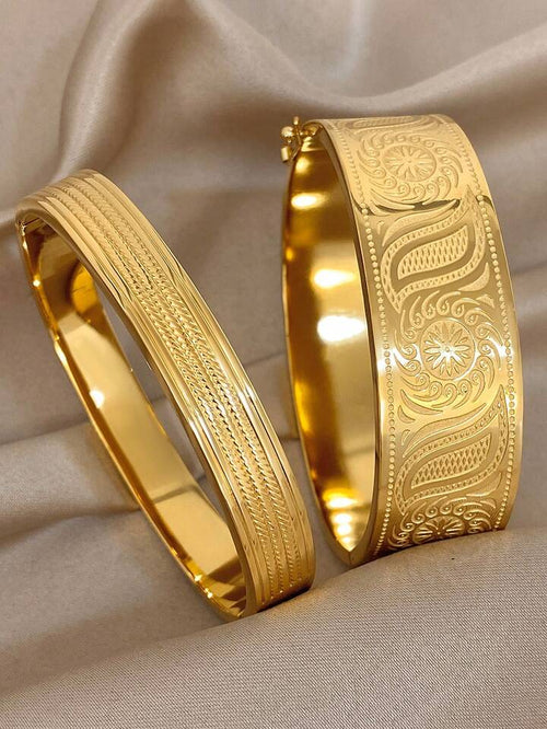 18K Gold Plated Vintage Wide Bangle Bracelet Set