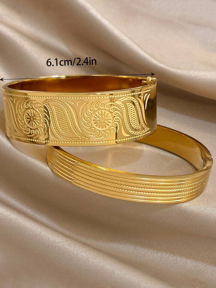 18K Gold Plated Vintage Wide Bangle Bracelet Set