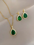 Elegant Water Drop Green Zirconia Necklace Set