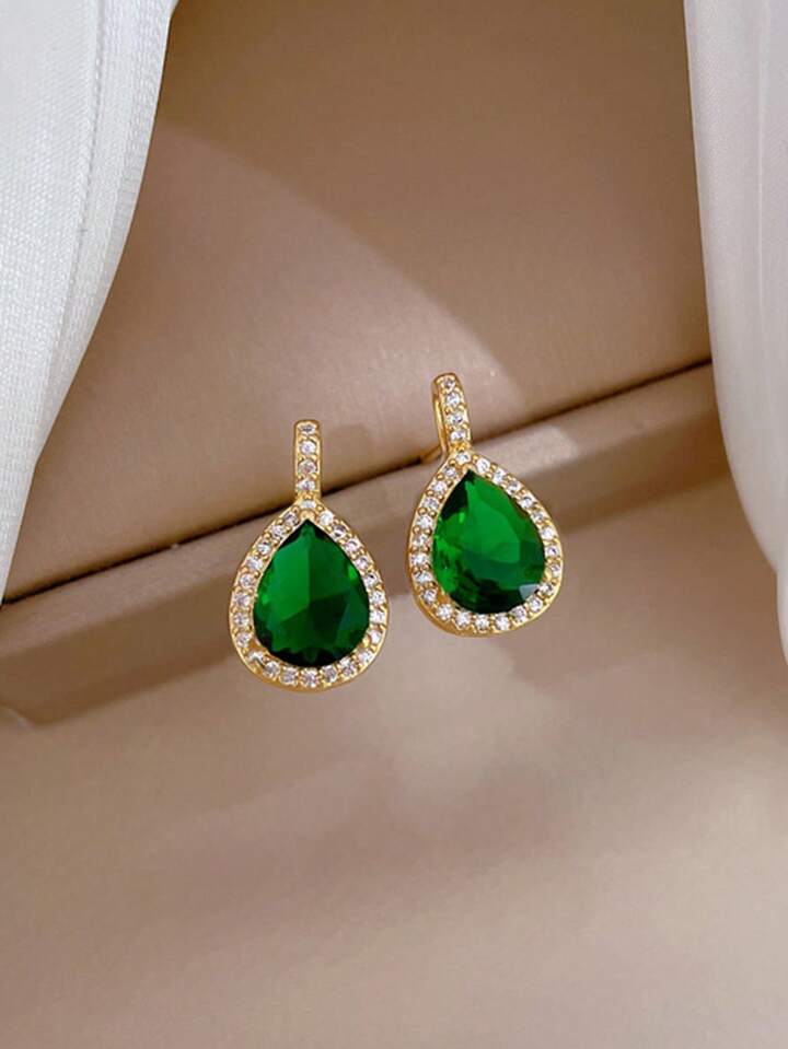Elegant Water Drop Green Zirconia Necklace Set