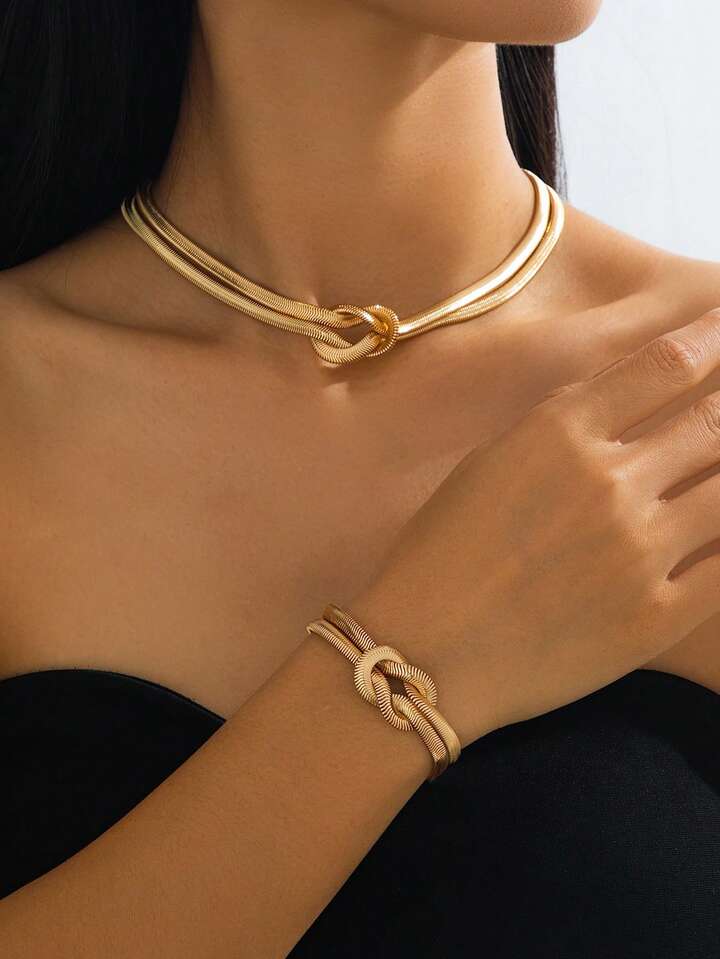 Fashionable Minimalist Knotted Necklace & Bracelet Set