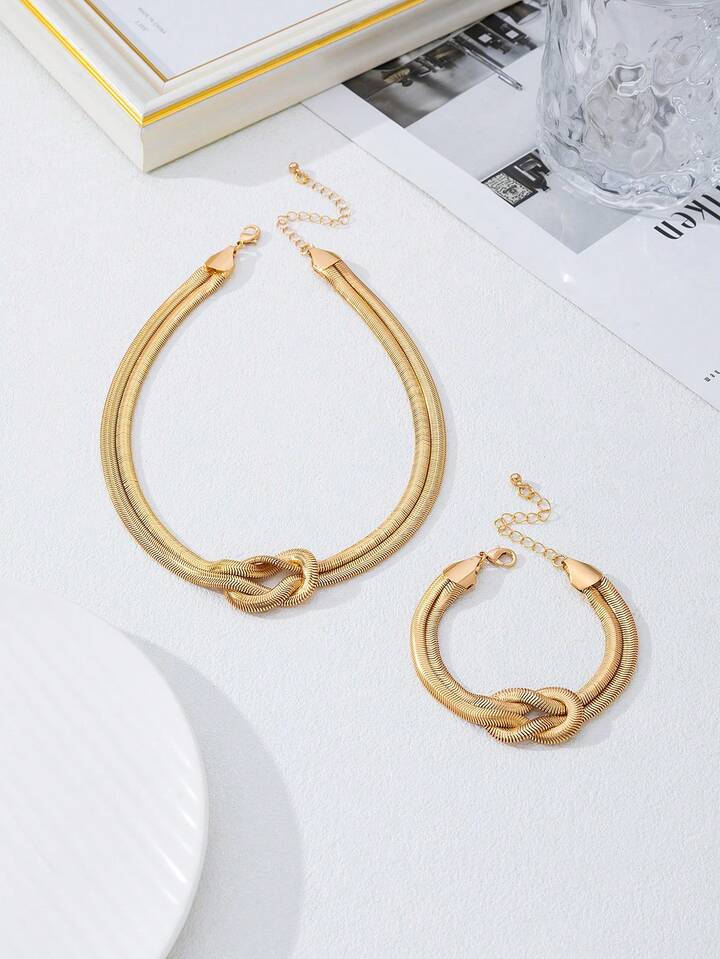 Fashionable Minimalist Knotted Necklace & Bracelet Set
