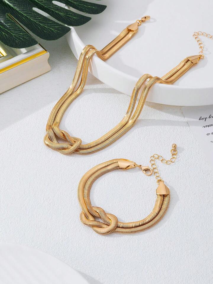 Fashionable Minimalist Knotted Necklace & Bracelet Set
