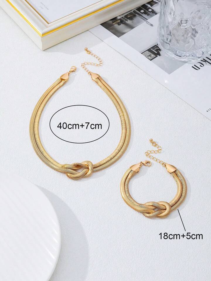 Fashionable Minimalist Knotted Necklace & Bracelet Set