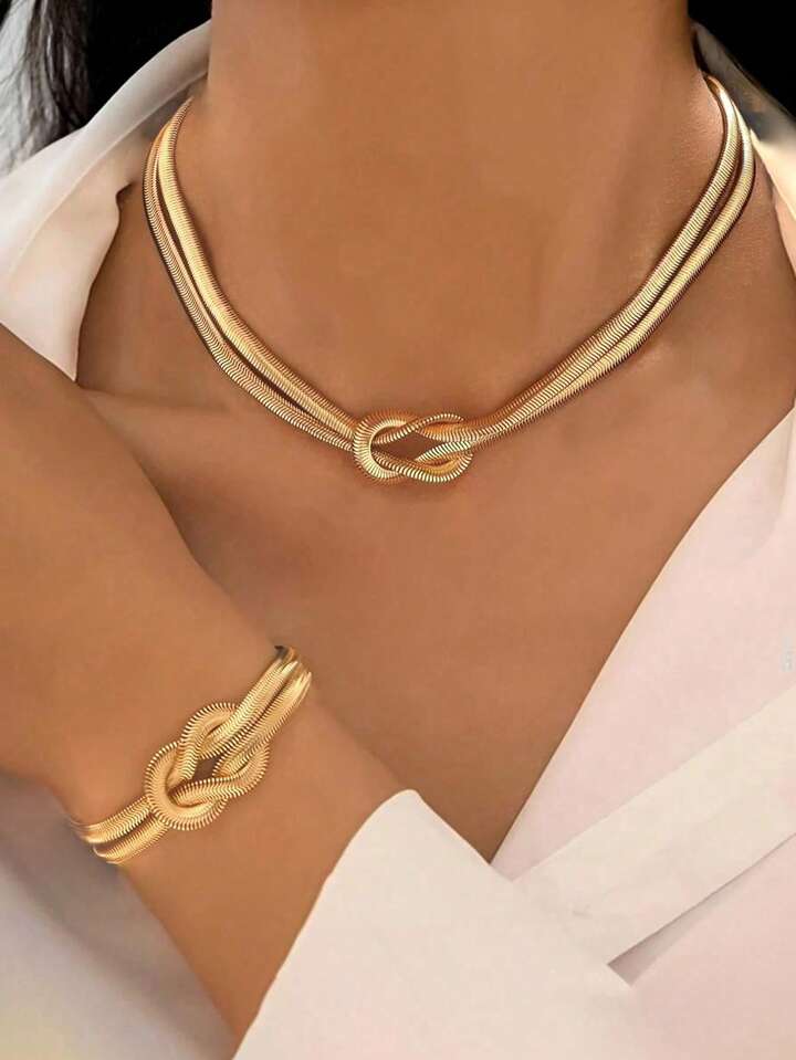 Fashionable Minimalist Knotted Necklace & Bracelet Set