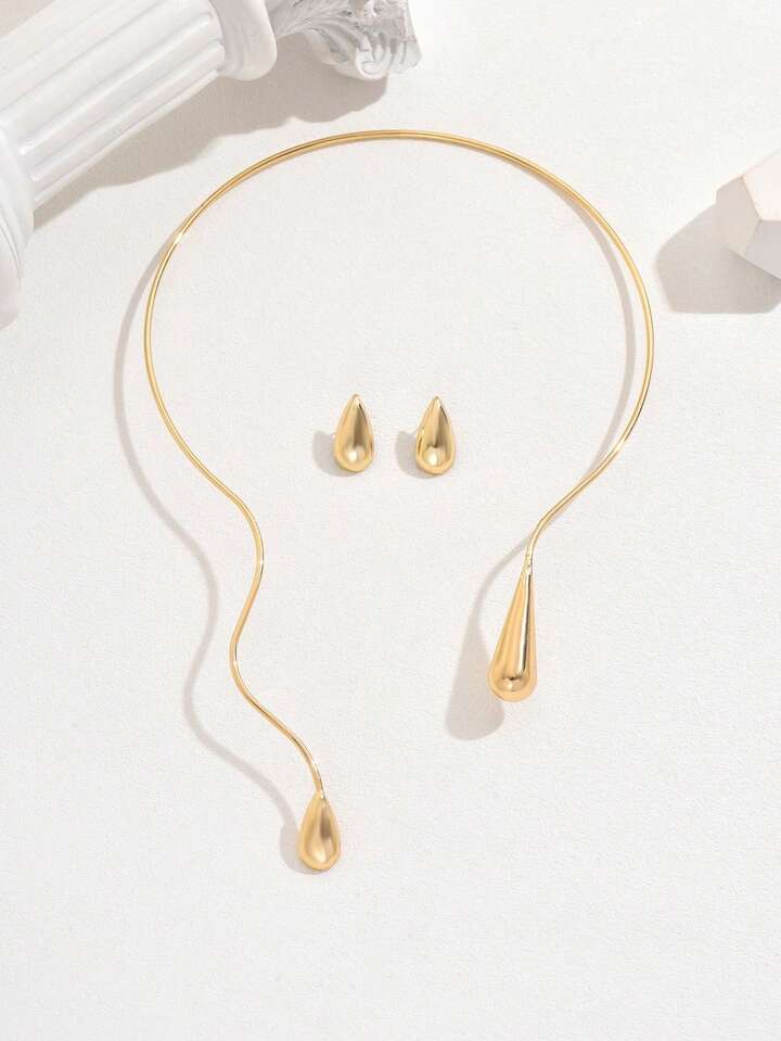 Fashionable Geometric Water Drop Necklace Set