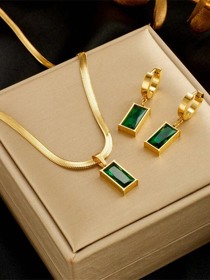 Green Crystal Cubic Zirconia Necklace Set