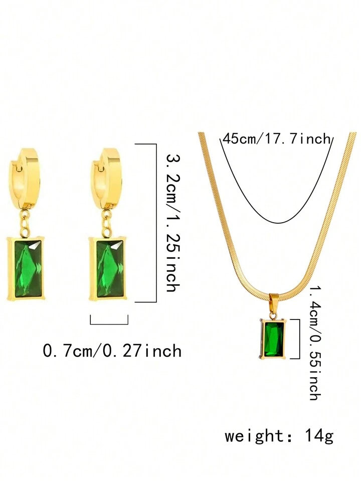 Green Crystal Cubic Zirconia Necklace Set