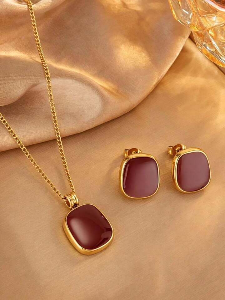 Elegant Red Enamel Jewelry Set