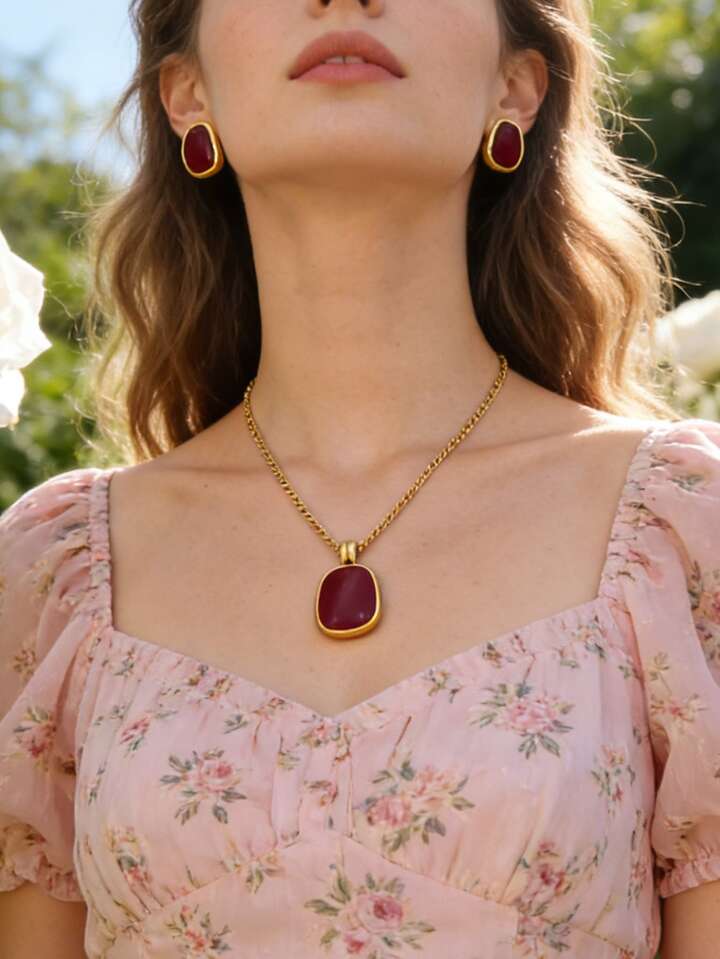 Elegant Red Enamel Jewelry Set