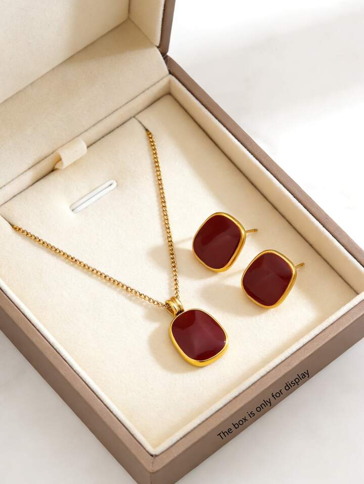 Elegant Red Enamel Jewelry Set