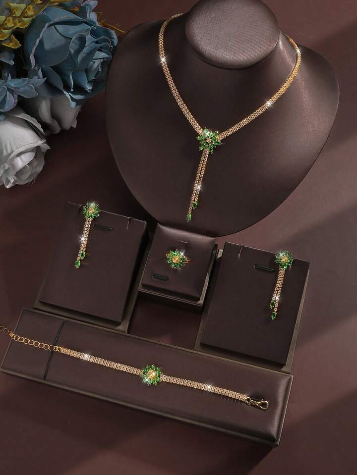 Luxury Zirconia Flower Jewelry Set – 5 Pieces