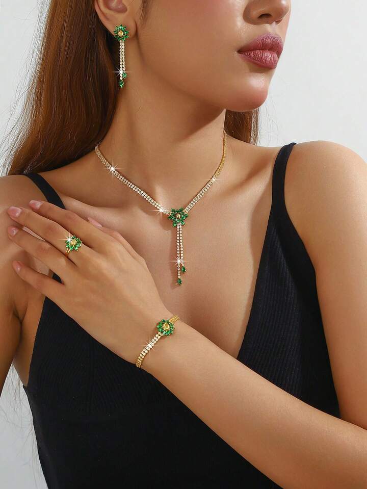 Luxury Zirconia Flower Jewelry Set – 5 Pieces