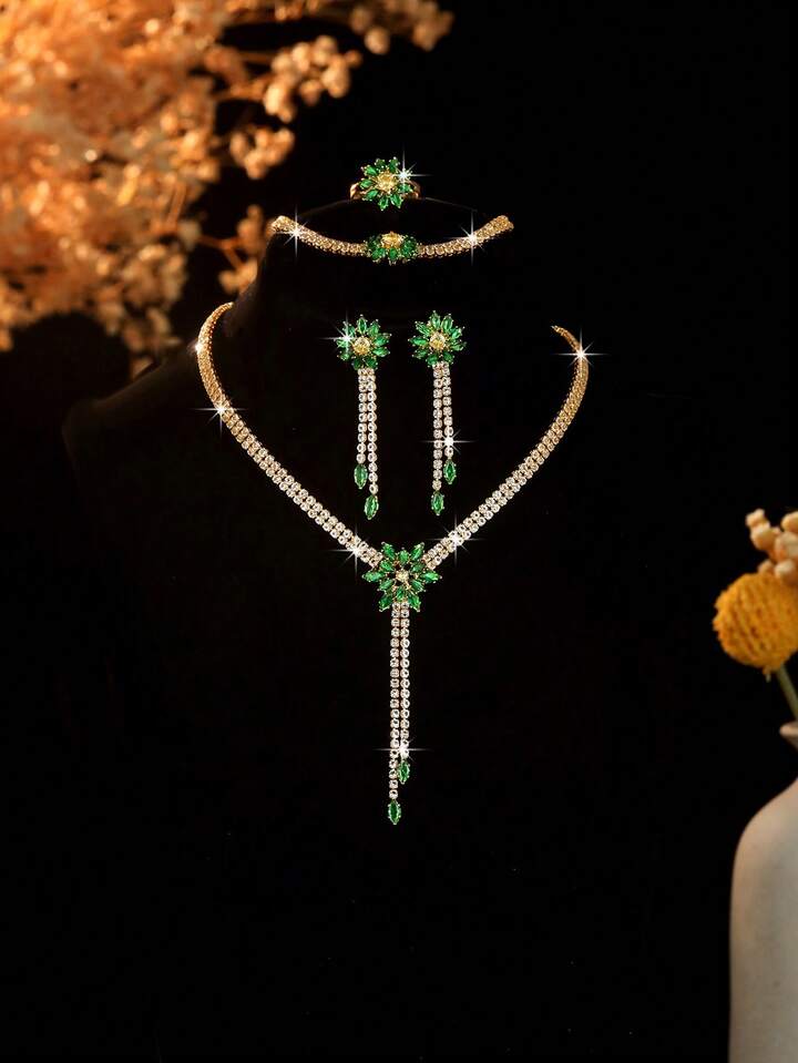 Luxury Zirconia Flower Jewelry Set – 5 Pieces