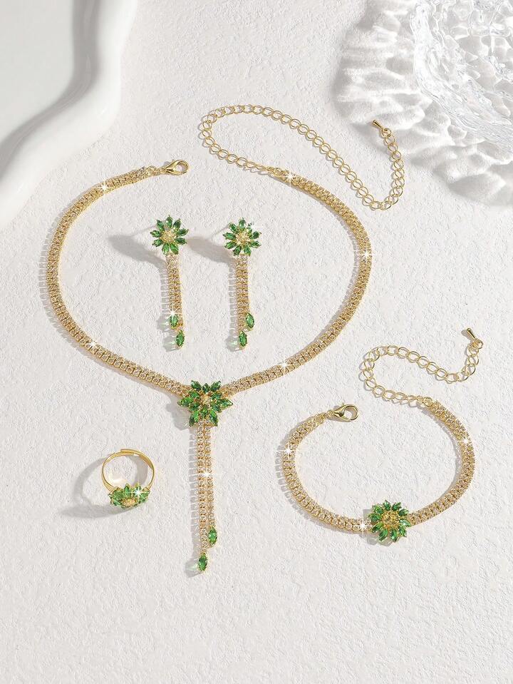 Luxury Zirconia Flower Jewelry Set – 5 Pieces