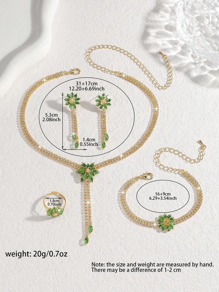Luxury Zirconia Flower Jewelry Set – 5 Pieces