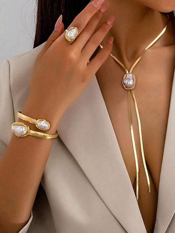 Baroque Pearl Pendant Y-Necklace Jewelry Set