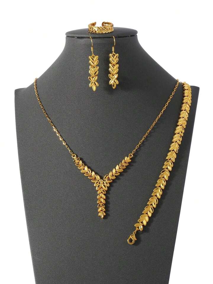 24K Gold Plated Wheat Chain Jewelry Set – 4 Pieces