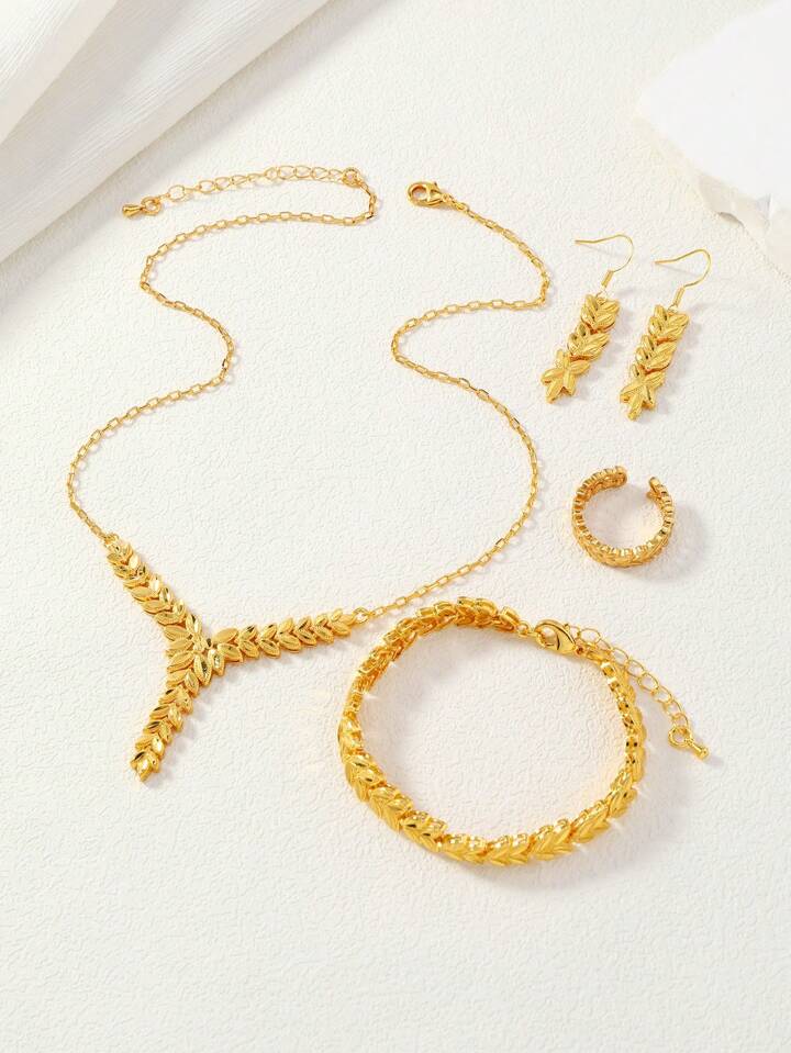 24K Gold Plated Wheat Chain Jewelry Set – 4 Pieces