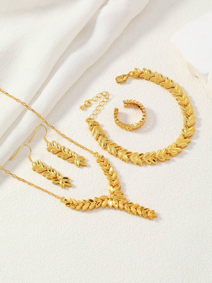 24K Gold Plated Wheat Chain Jewelry Set – 4 Pieces