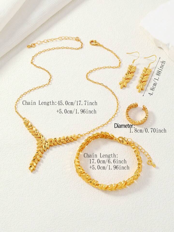 24K Gold Plated Wheat Chain Jewelry Set – 4 Pieces