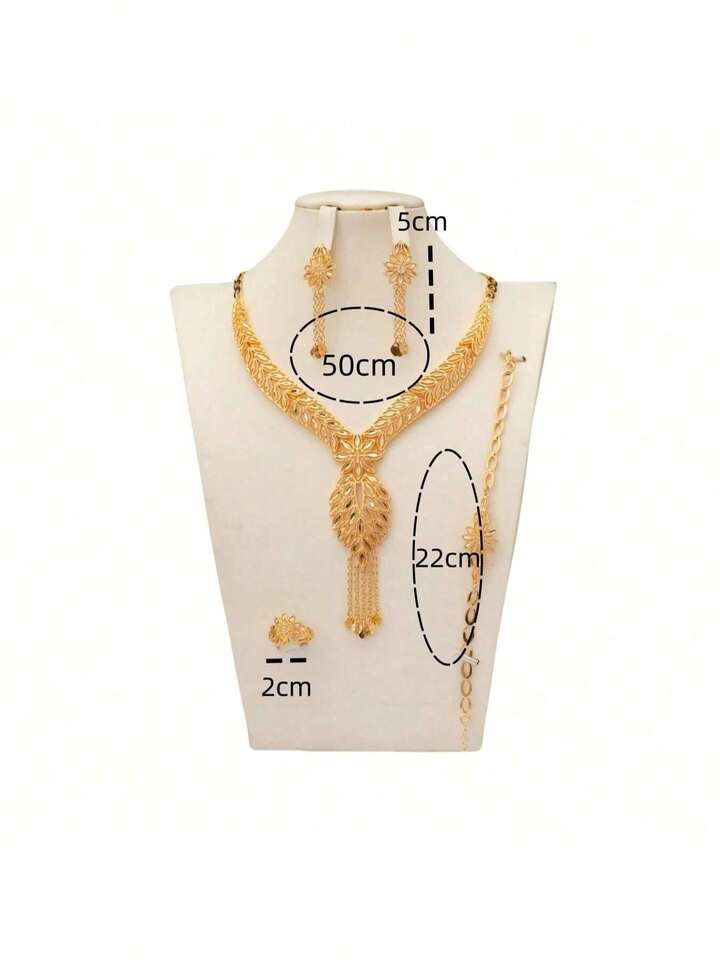 Sunflower Sunburst Collar Necklace & Tassel Jewelry Set – 5 Pieces